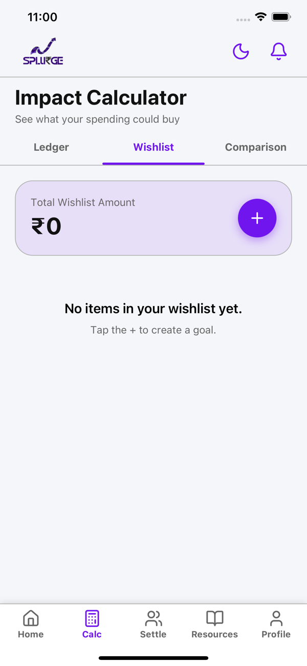 Splurge app wishlist tab